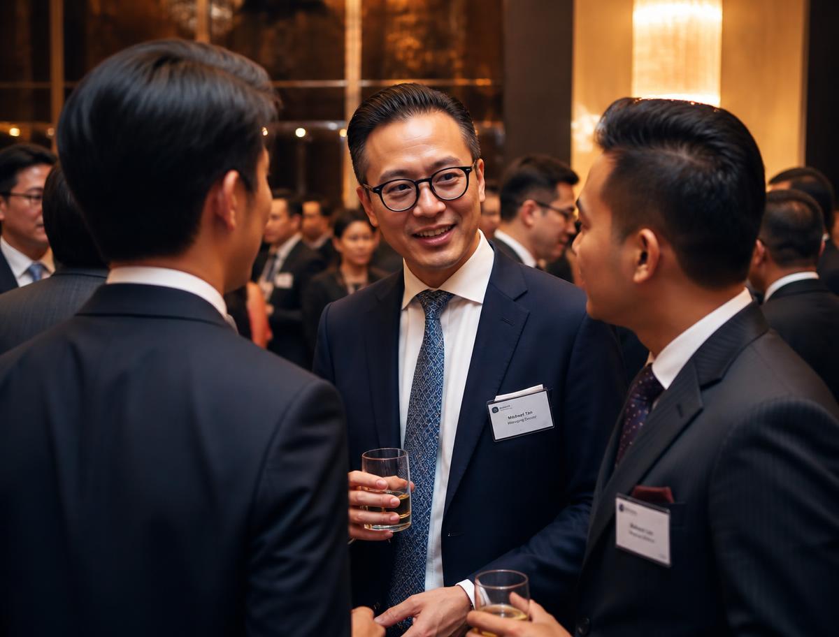 Business professionals networking at a corporate event reception